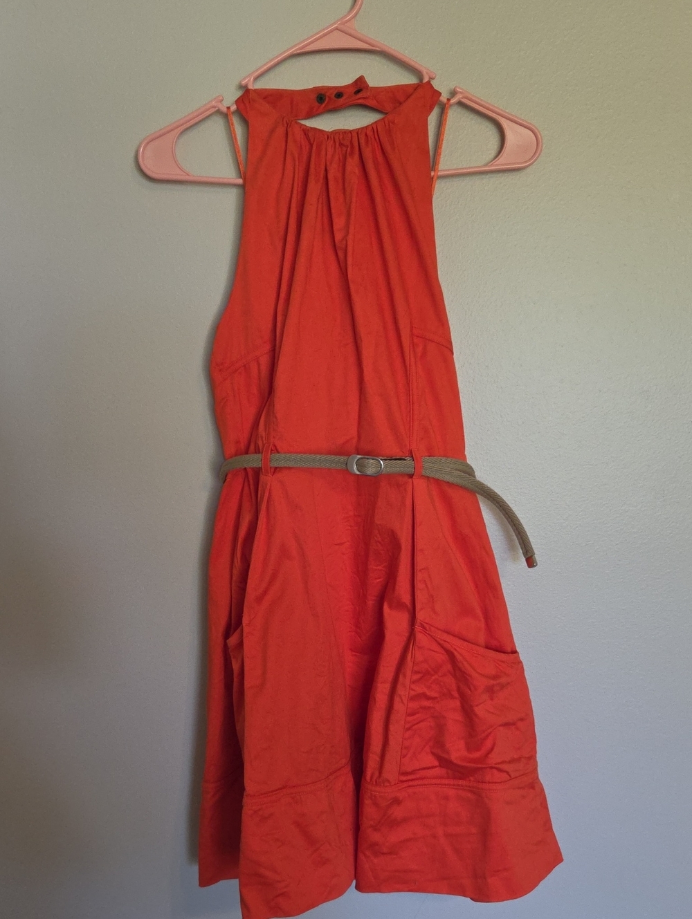 Jessica Simpson Orange Halter Dress with Tan Belt